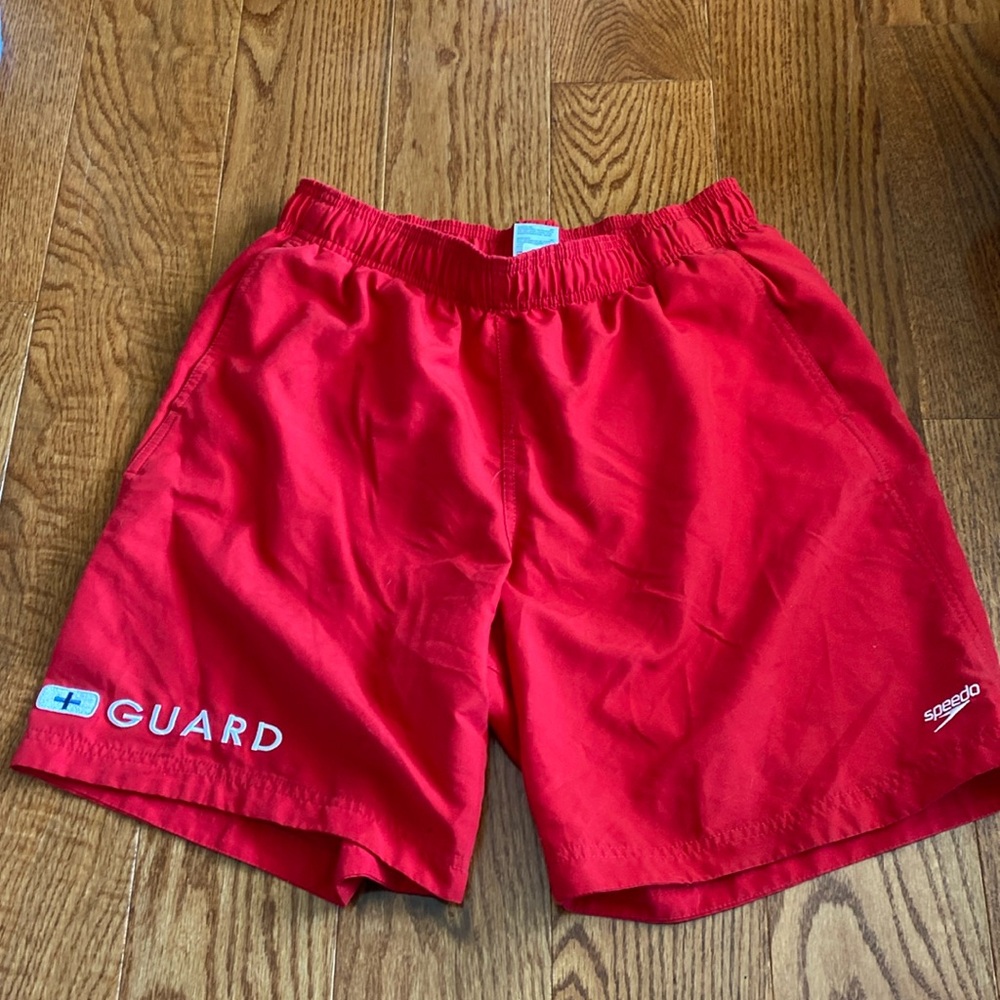 Men's Guard 19" Volley Swim Trunks Red lifeguard swimsuit shorts M